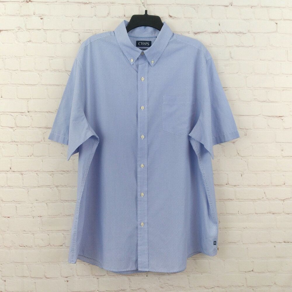 Chaps Shirt Mens XXL Purple Geometric Short Sleeve Easy Care Button Up Preppy